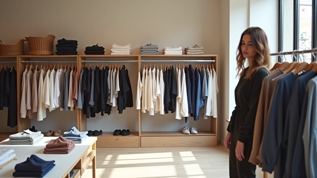 Well-organized retail display of casual clothing and basics